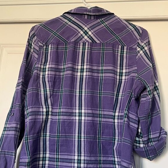 SO Purple Flannel Button Up Long Sleeve Roll Tab Shirt Size XL - Picture 7 of 10